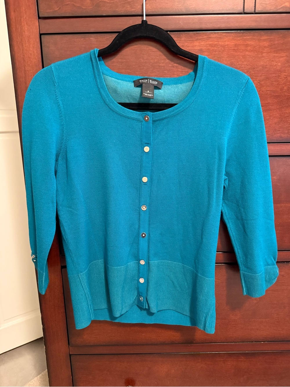 White House Black Market Teal Button-Front Knit Cardigan